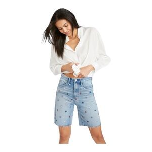 Driftwood Bermuda Jean Frayed Hem Denim Shorts Embroidered Starry Night Jorts